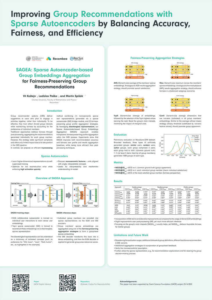 Poster - SAGEA: Sparse Autoencoder-based Group Embeddings Aggregation for Fairness-Preserving Group Recommendations